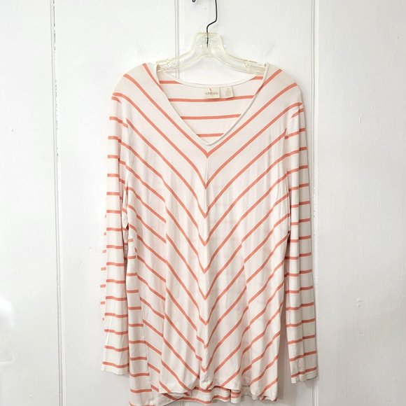 Chico's Peach and White Chevron Stripe Jersey Tunic - Picture 3 of 6